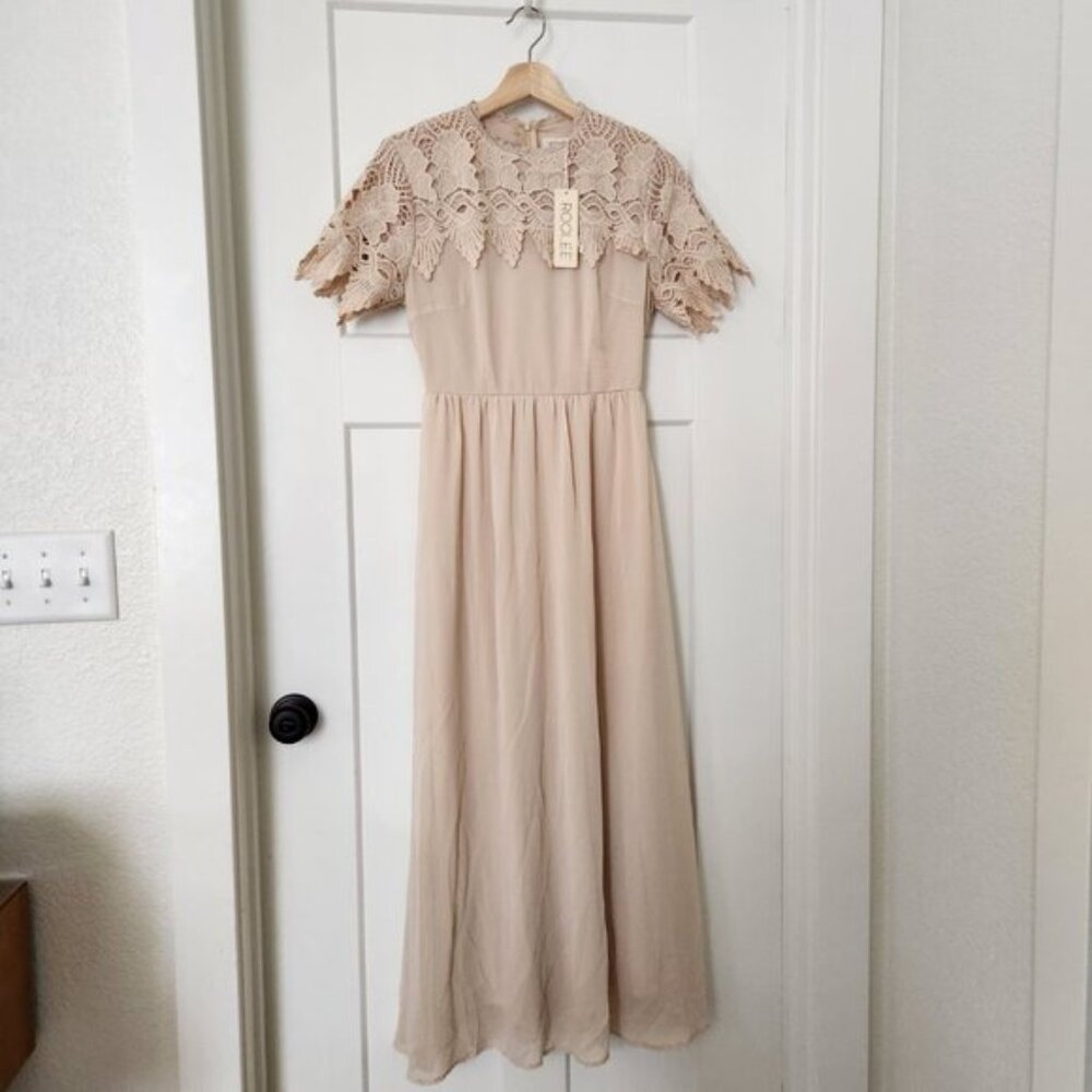Roolee Fiona Lace Cream Maxi dress - Size XS NWT